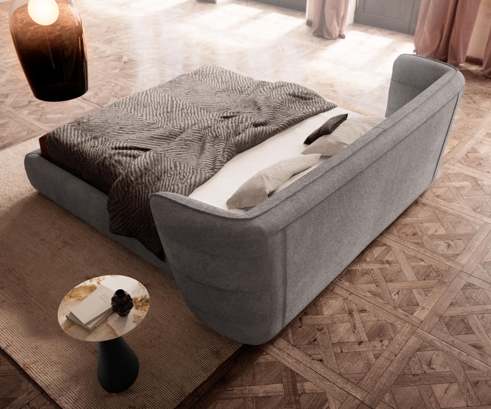 Gestoffeerd-bed Simea 180x200 cm microvezel grijs 5