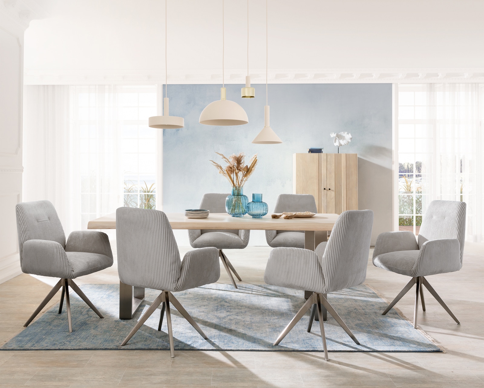 Eetkamerstoel Zoa-Flex koord zilver grijs kruisframe hoekig roestvrij staal pocketveer kern 3 Eetkamerstoel Zoa-Flex koord zilver grijs kruisframe hoekig roestvrij staal pocketveer kern 3