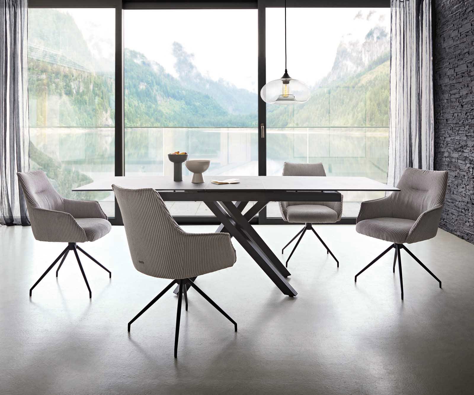 Draaistoel Alja-Flex met armleuning koord zilver grijs kruisframe conisch zwart 180° draaibaar pocketveer kern 5 Draaistoel Alja-Flex met armleuning koord zilver grijs kruisframe conisch zwart 180° draaibaar pocketveer kern 5