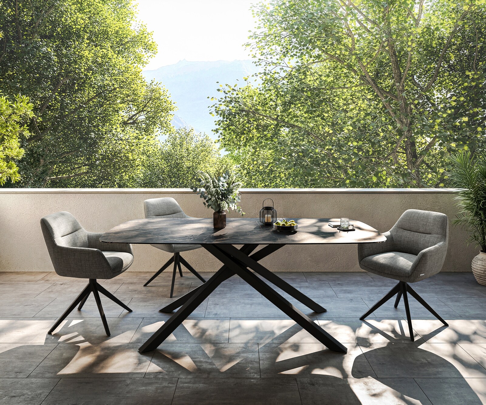 Outdoortafel Edge Boot 200x100 cm keramiek Laminam® Noir Desir bruin kruispoot rechthoekig zwart 2