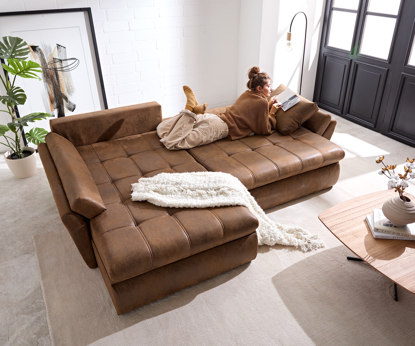 Hoekbank Loana 275x185 cm bruin met slaapfunctie  3 Hoekbank Loana 275x185 cm bruin met slaapfunctie  3