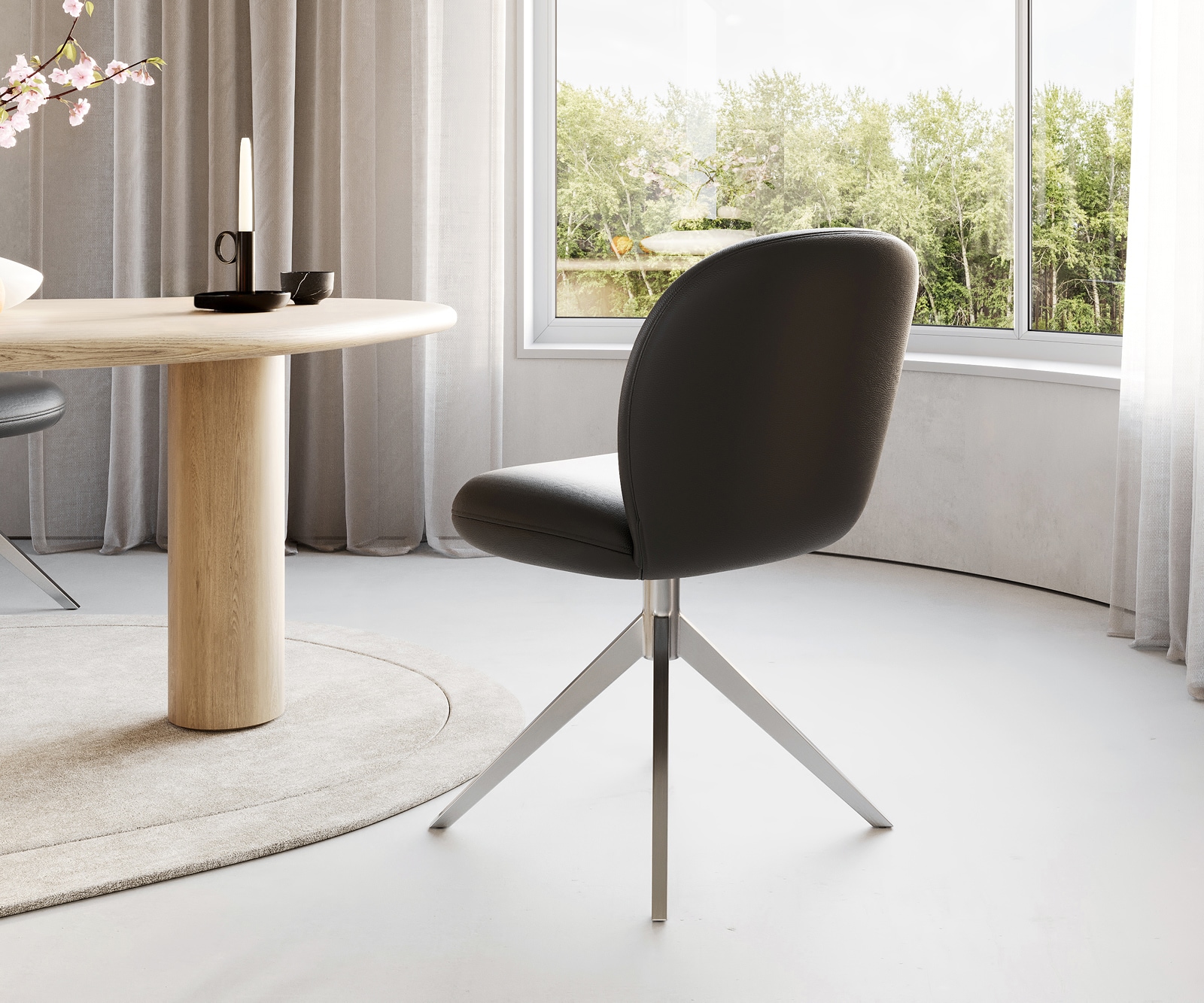 Draaistoel Nube-Flex echt leer zwart kruisframe breed roestvrij staal 360° draaibaar pocketveer kern 4 Draaistoel Nube-Flex echt leer zwart kruisframe breed roestvrij staal 360° draaibaar pocketveer kern 4