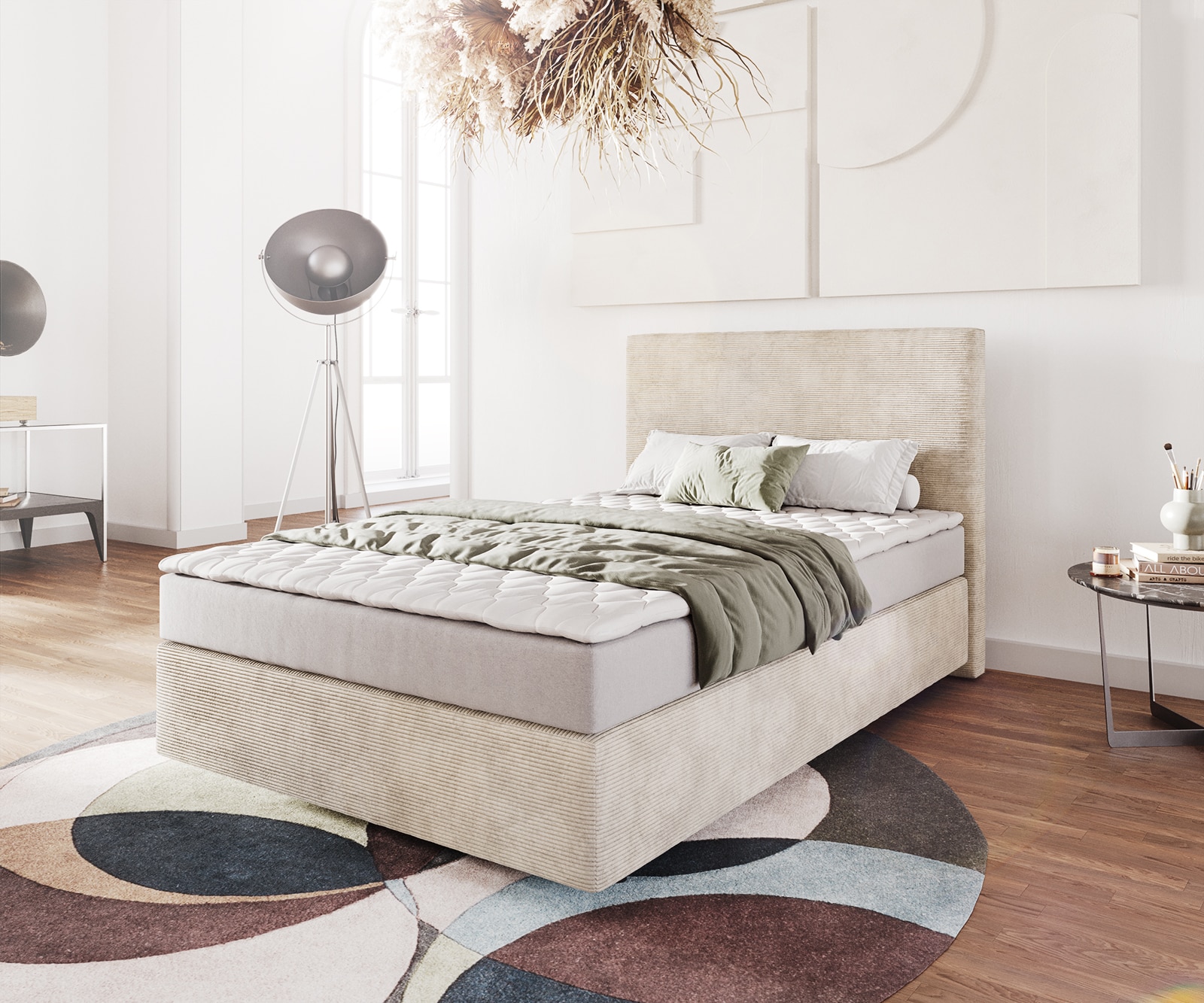 Boxspringbed Dream-Well 120x200 cm Cord Beige met Matras en Topper Boxspringbed Dream-Well 120x200 cm Cord Beige met Matras en Topper