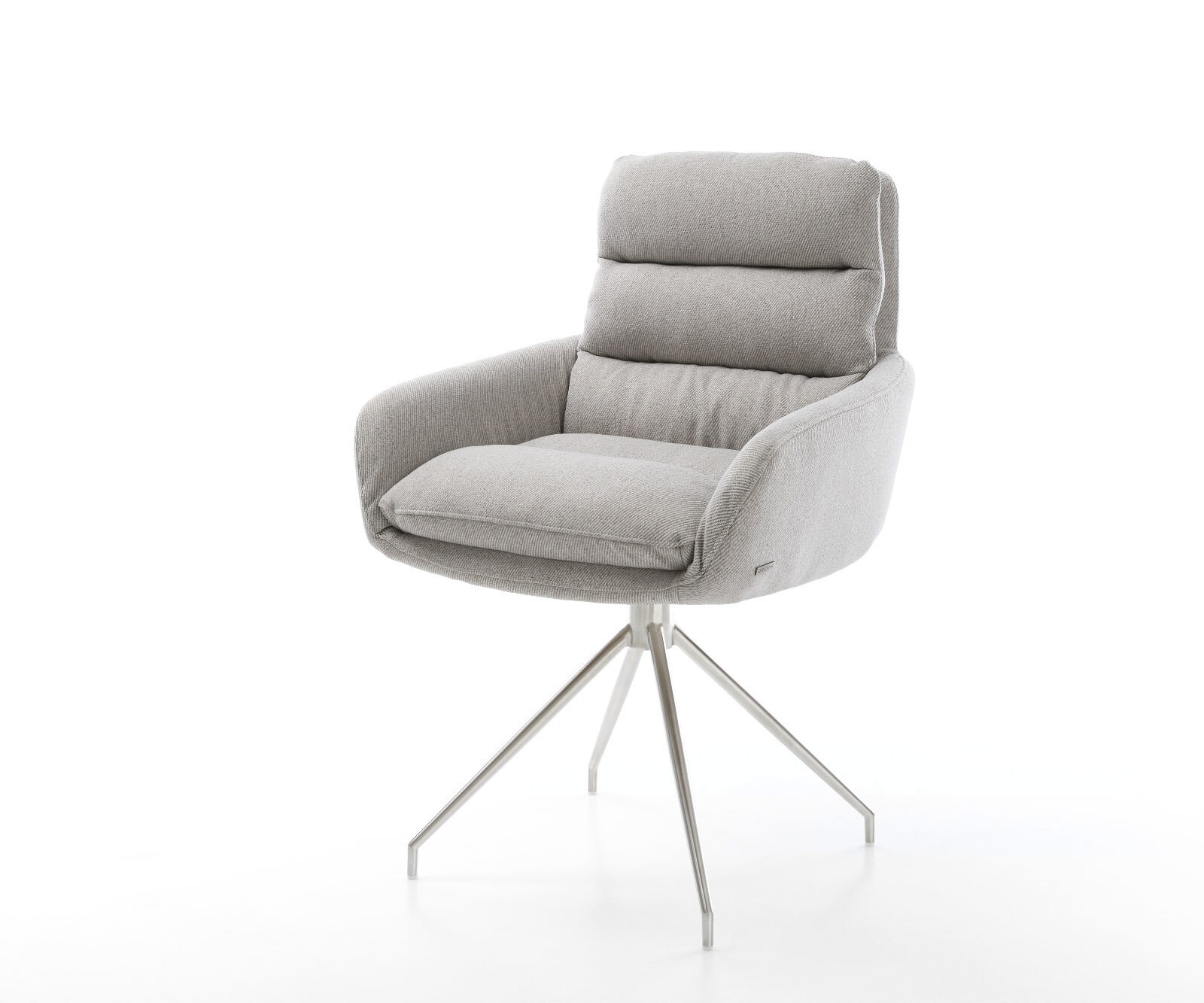 Eetkamerstoel Abelia-Flex met armleuning stripes lichtgrijs kruisframe conisch roestvrij staal