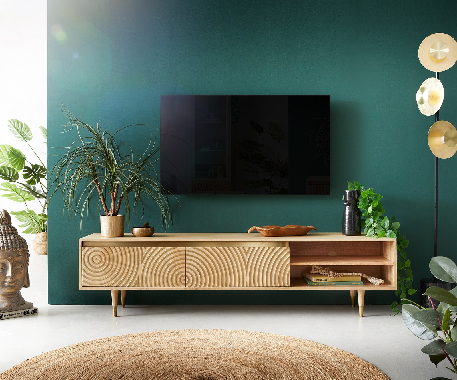 Tv-meubel Budaya 175 cm mango natuur 2 deuren poot rond 1 Tv-meubel Budaya 175 cm mango natuur 2 deuren poot rond 1