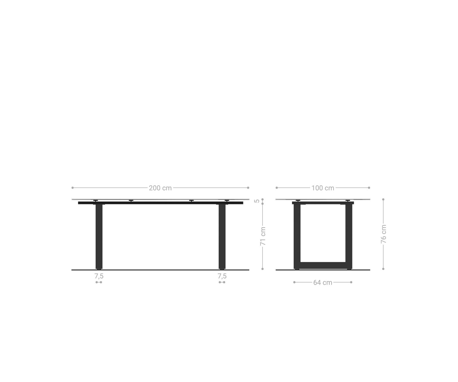 Eettafel Edge Bootsform 200x100 keramiek Laminam® Noir Desir bruin roestvrij staal breed 6