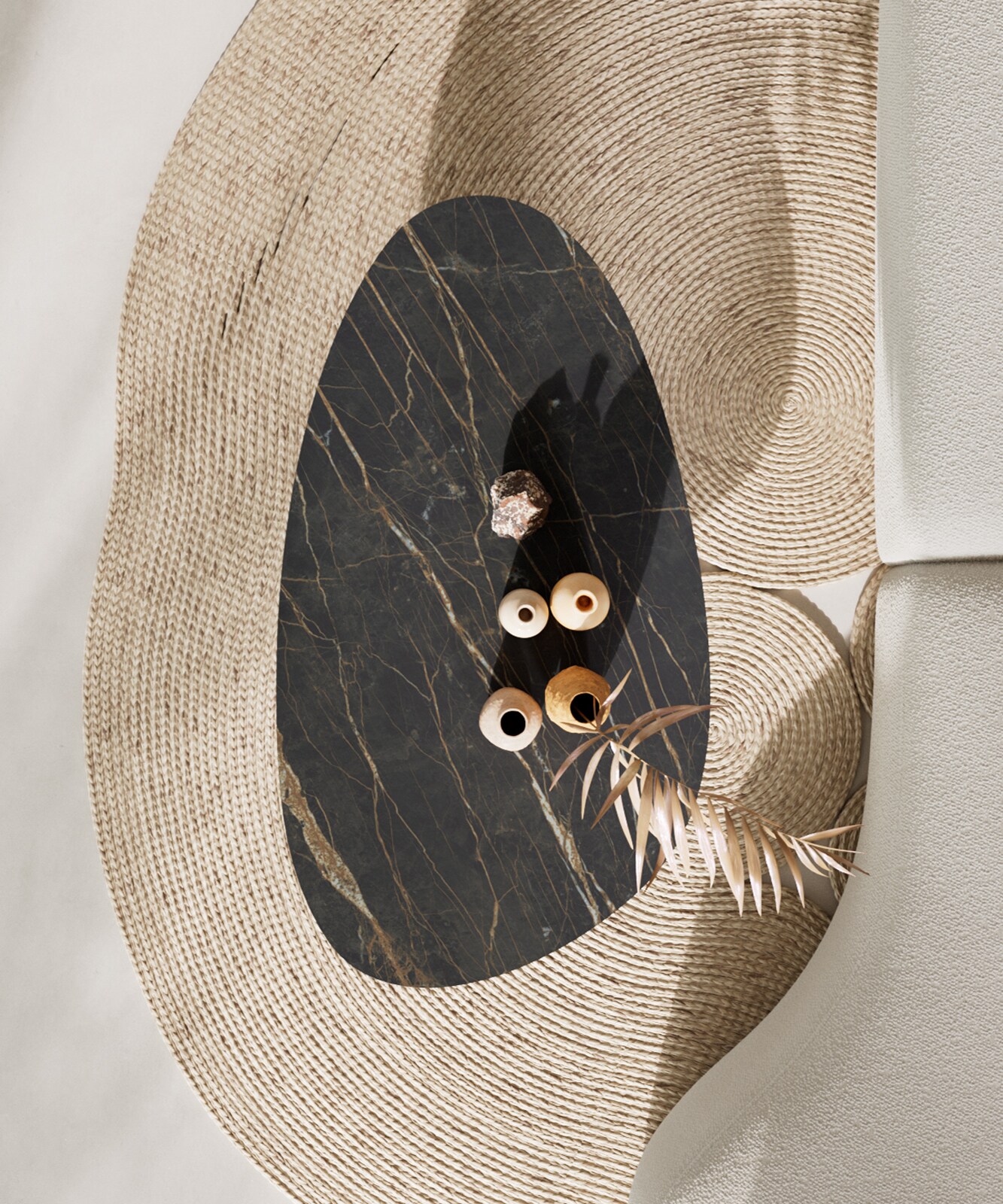 Salontafel Edge Oval 140x75 cm keramiek Laminam® Noir Desir bruin Parabi geborsteld roestvrij staal 6