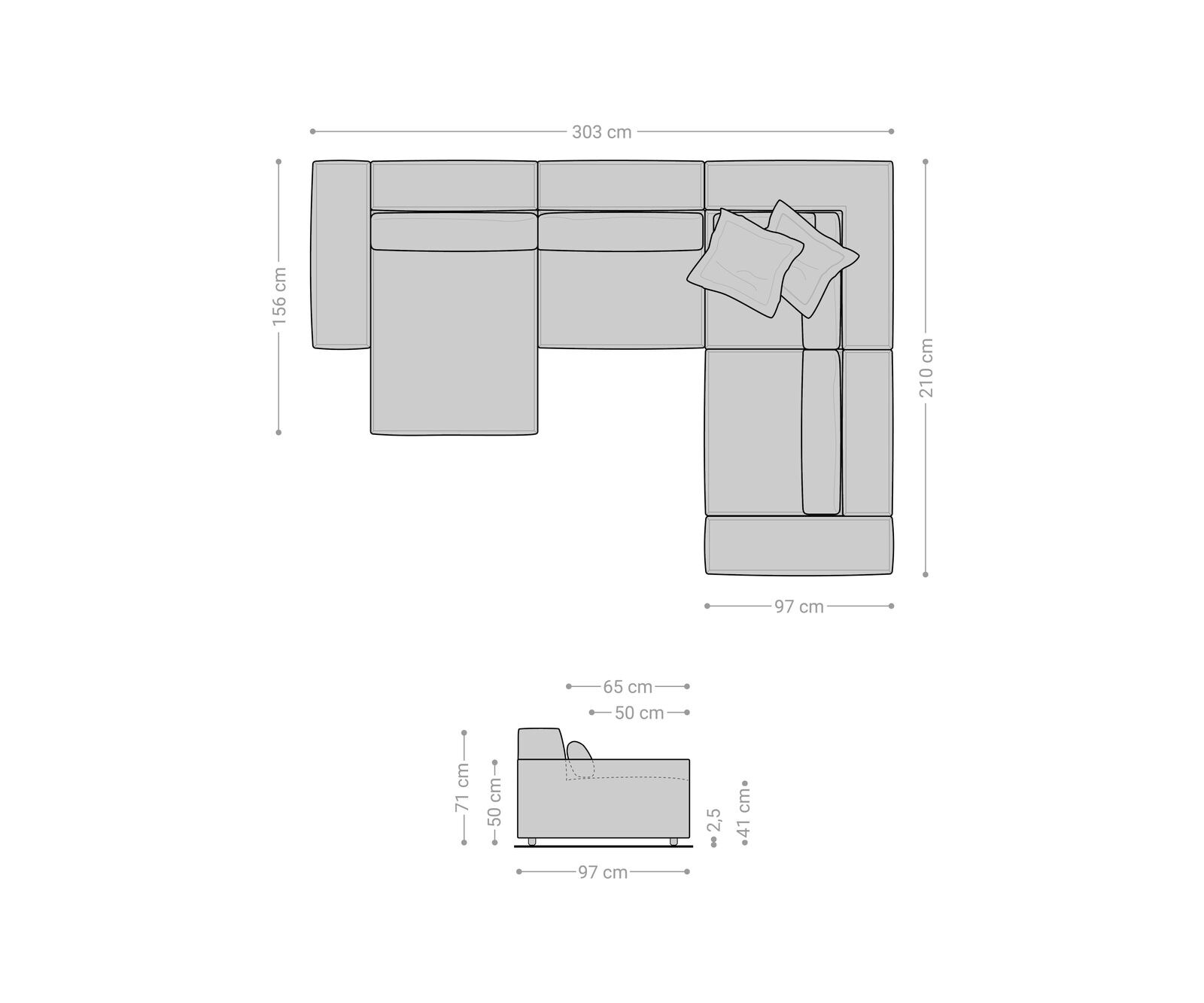 Woonkamer landschap Sirpio 300x210 cm bouclee crème-wit recamiere variabele 7