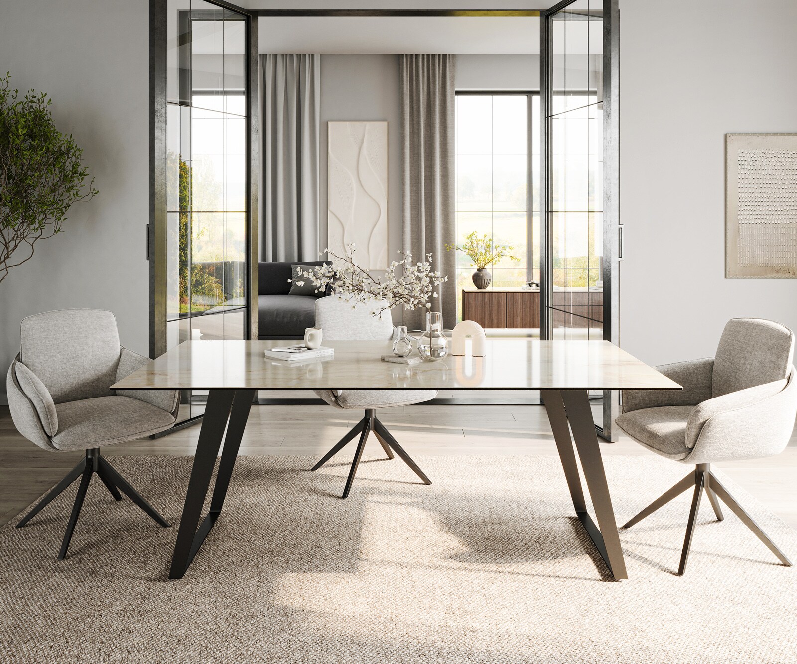 Eetkamertafel Edge 200x100 Keramiek Laminam® Onice Oro Metaal Schuin Zwart 2