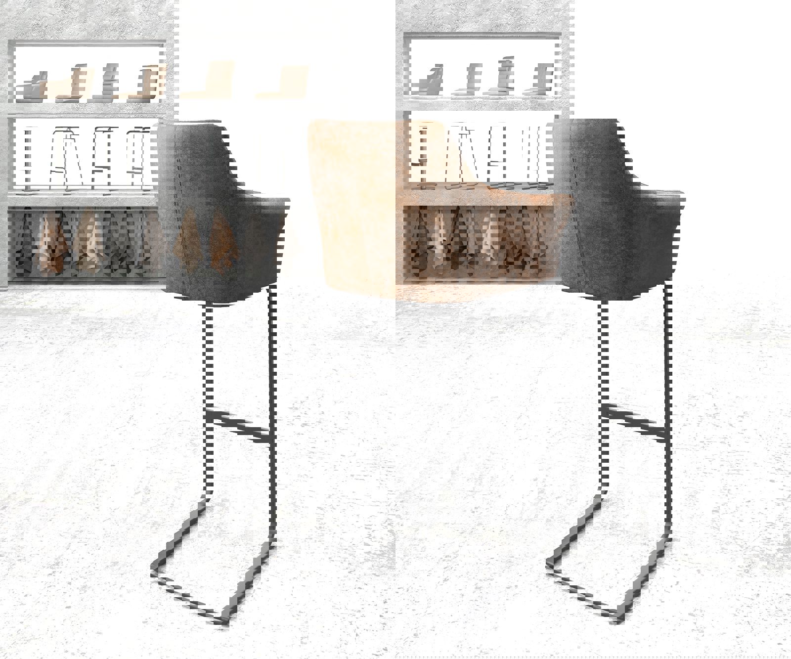 Barstoel Yulo-Flex vintage bruin sledestoel vlak metaal 2 Barstoel Yulo-Flex vintage bruin sledestoel vlak metaal 2