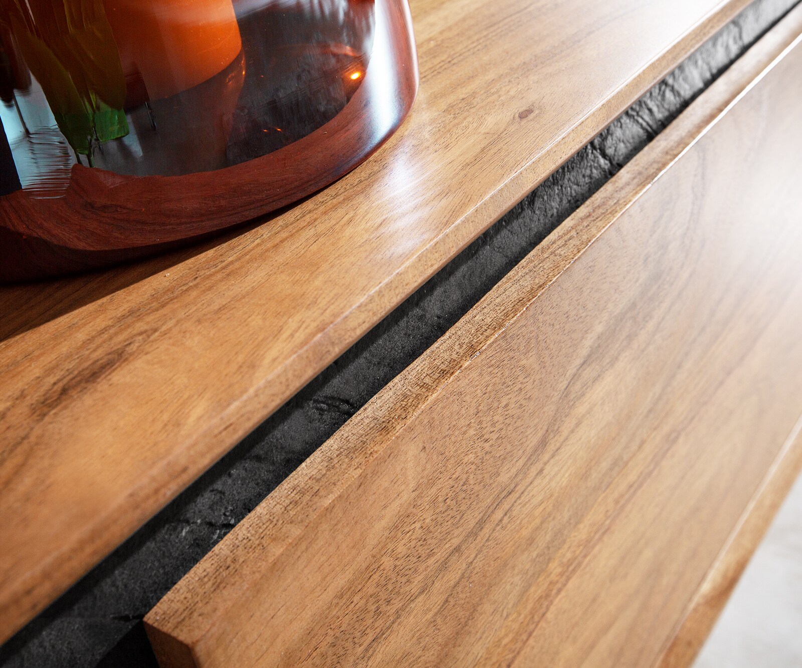 Tv-meubel Stonegrace 145 cm acacia natuur 3 deuren steen fineer V-poot 5