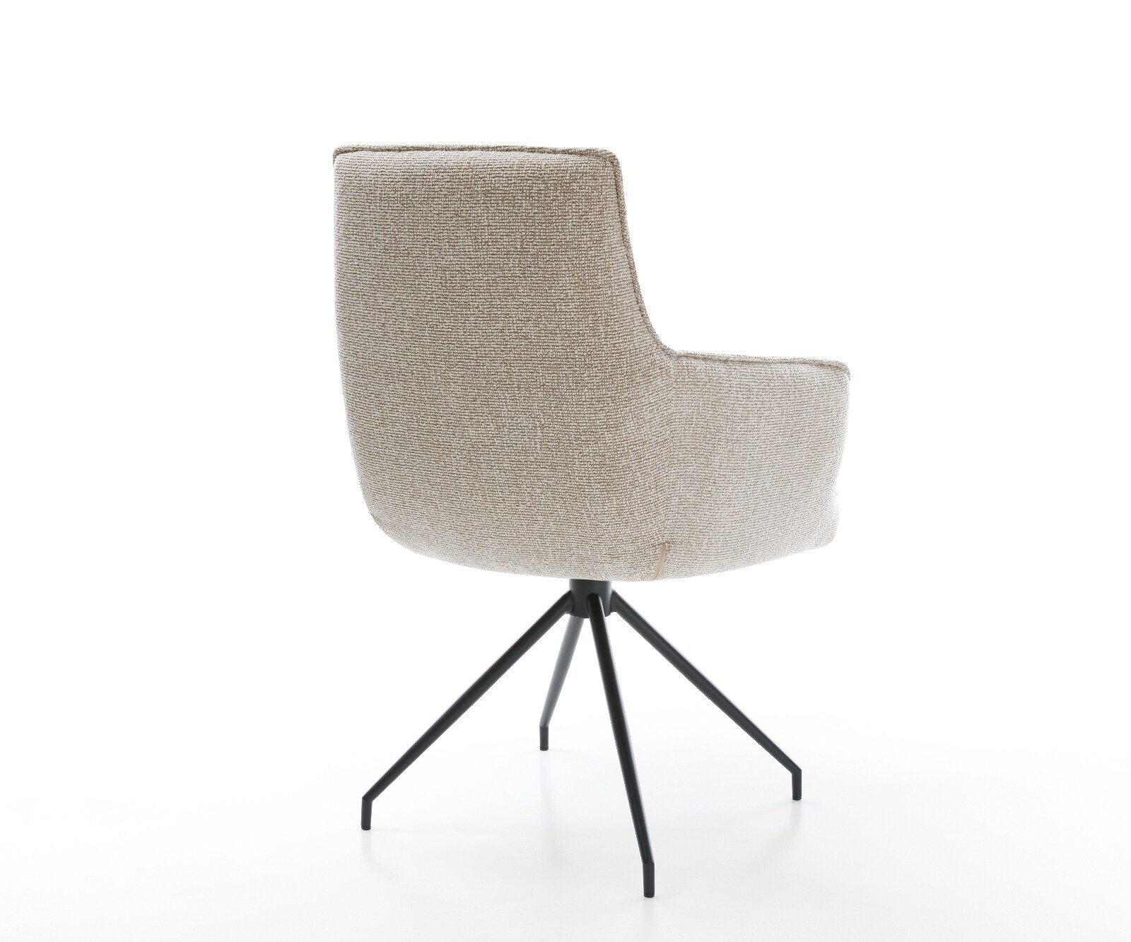 Eetkamerstoel Heira-Flex met armleuning geweven stof beige kruisframe conisch zwart pocketveer kern 4