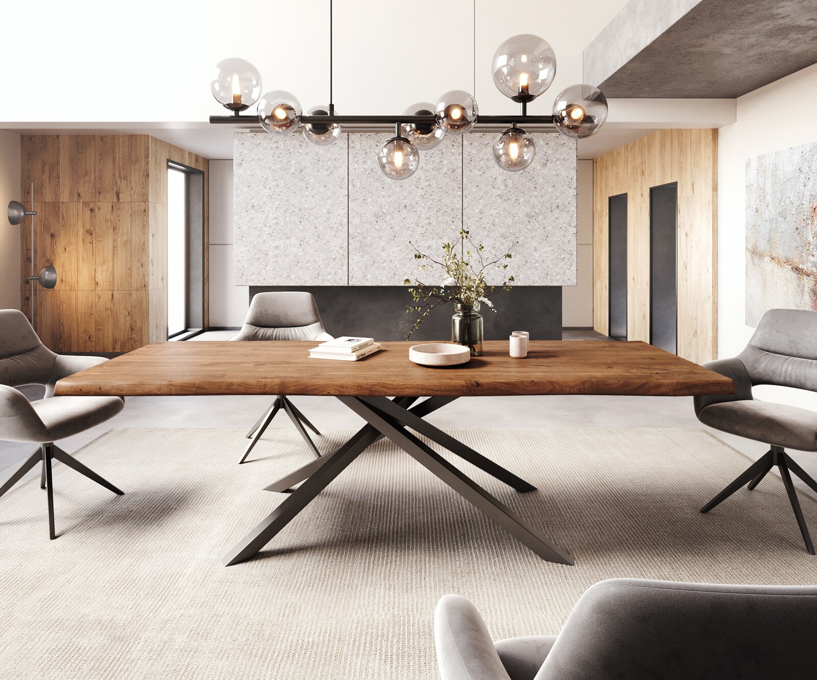 Eettafel Edge 260x100 XL acacia bruin  kruisframe rechthoek zwart  Live-Edge 1