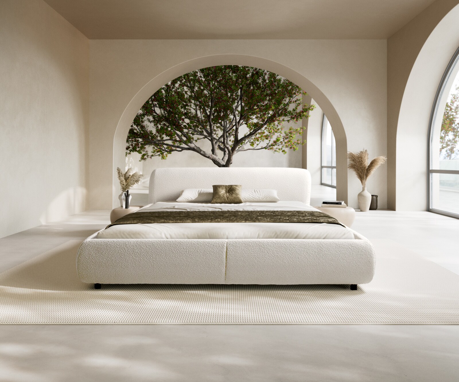 Gestoffeerd-bed Shona 180x200 cm Bouclé crème-wit 1