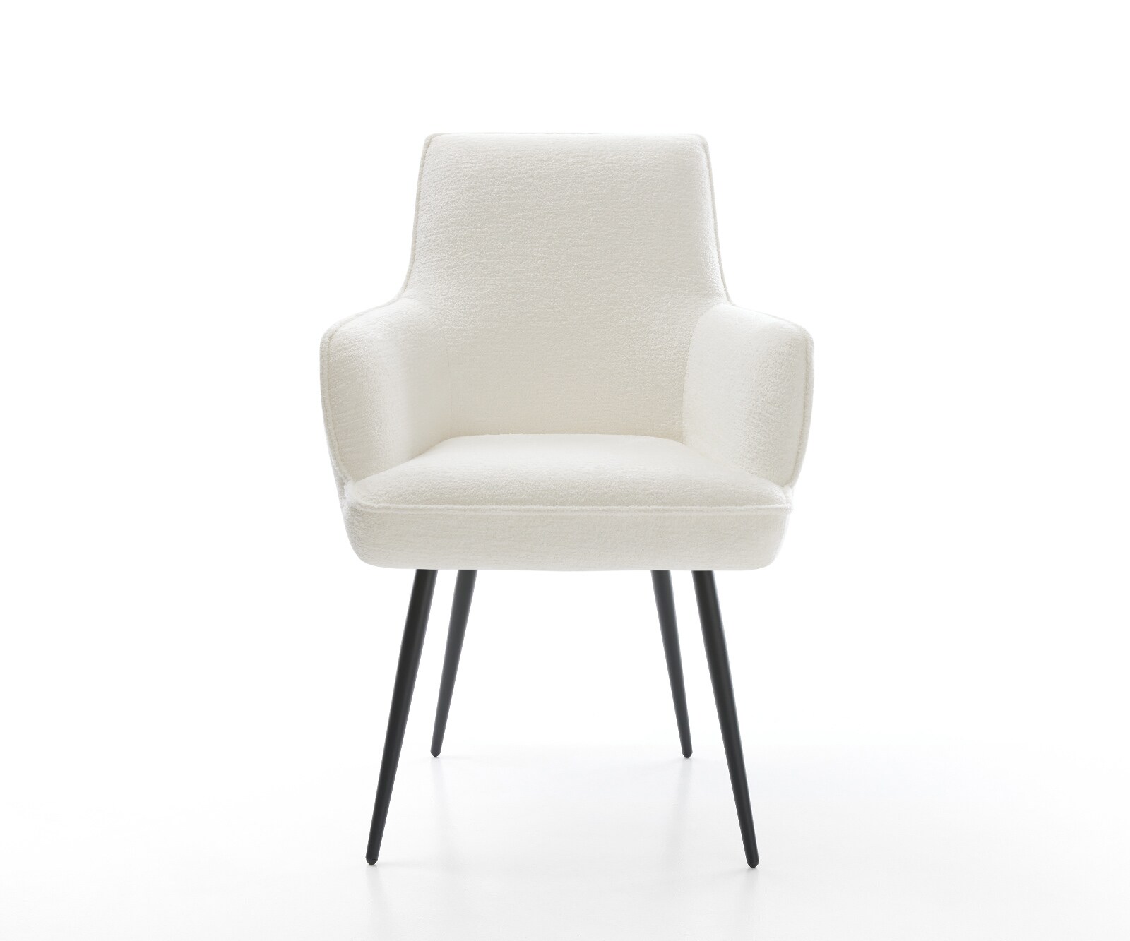 Eetkamerstoel Heira-Flex met armleuning bouclé zacht beige 4-poot conisch zwart pocketveer kern 2