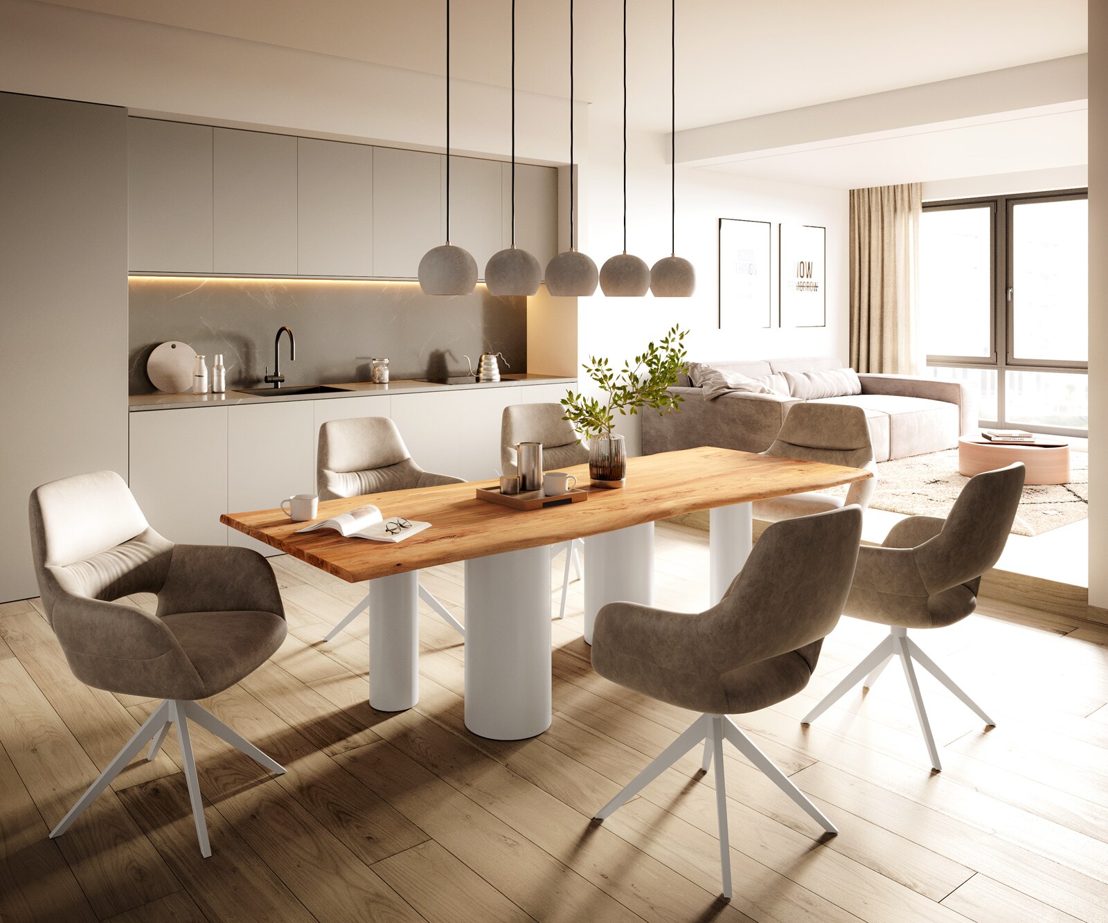 Eetkamertafel Edge 260x100 acacia natuurPilier metaal wit Live-Edge 4