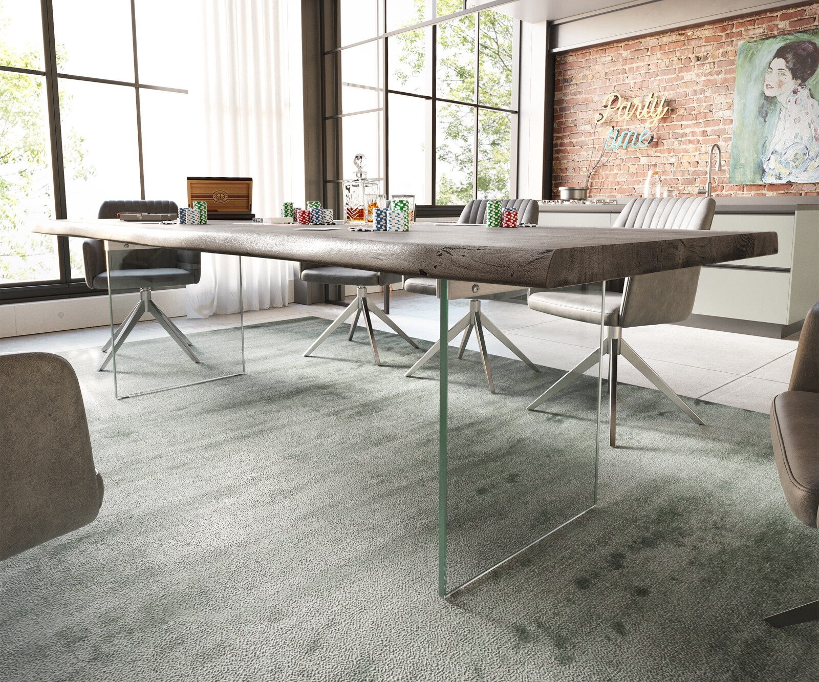 Eettafel Edge 260x100 XL acacia platina  glas Live-Edge 4