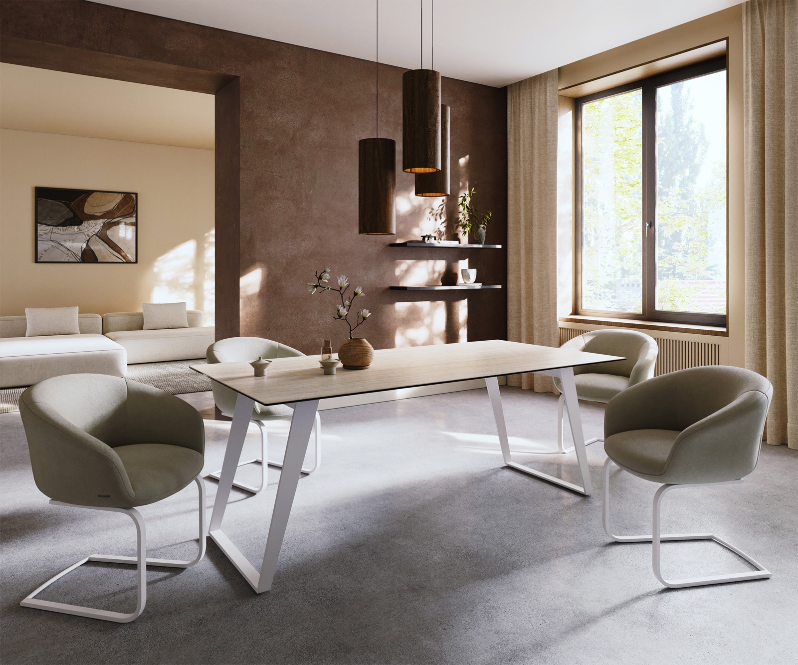 Eettafel Edge 200x100 keramiek  Laminam® Travertino Bianco Creme-wit metaal schuin wit 7