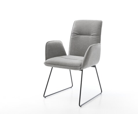 Eetkamerstoel Vinja-Flex zachte stof met structuur grijs slipframe zwart