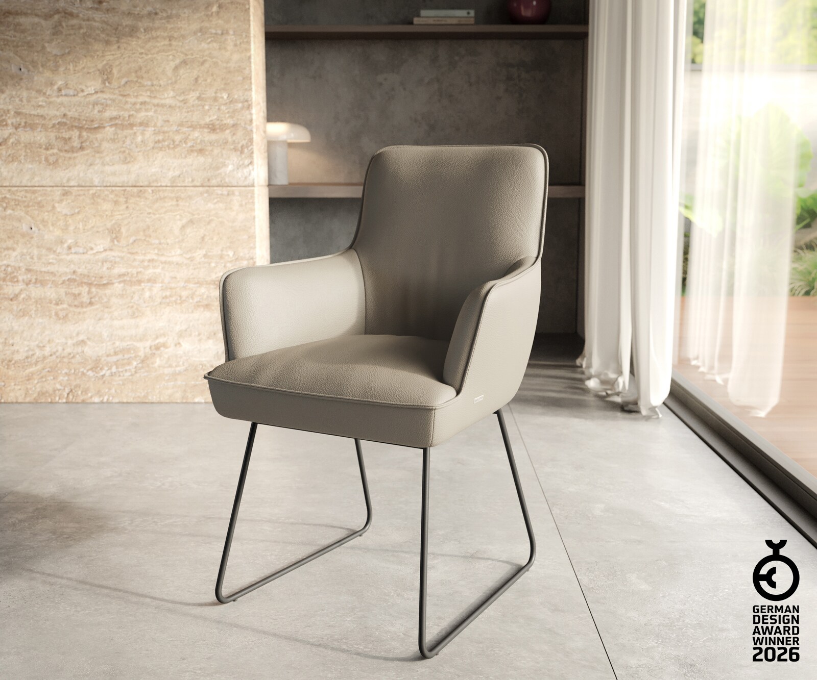 Eetkamertafel Edge 200-300x100 keramiek Calacatta Luxe wit-goud-grijs kruisframe rechthoek RVS uitschuifbaar