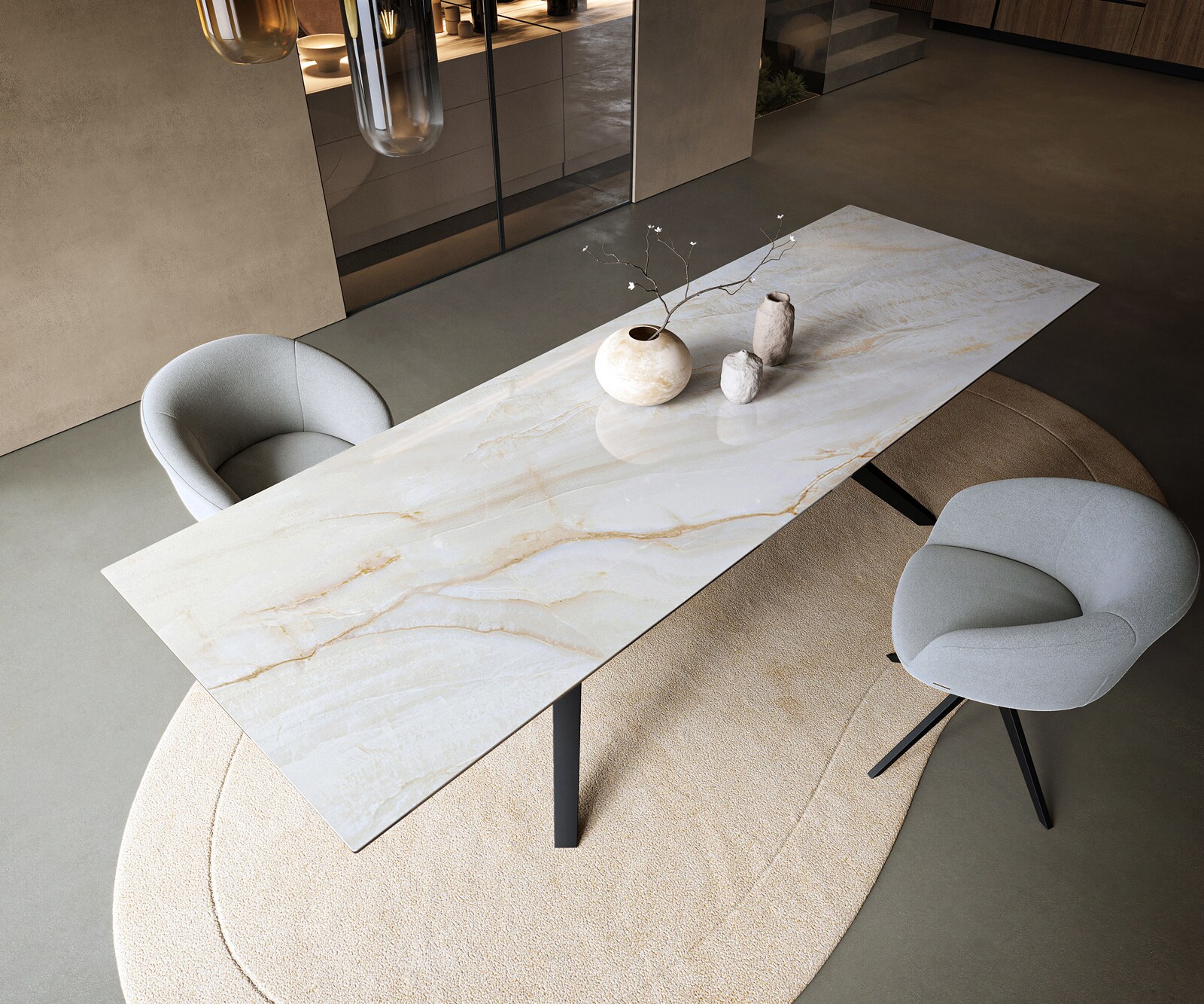 Eettafel Edge 300x100 cm keramiek Onyx Pearl Zenthara hoekig metaal zwart 3