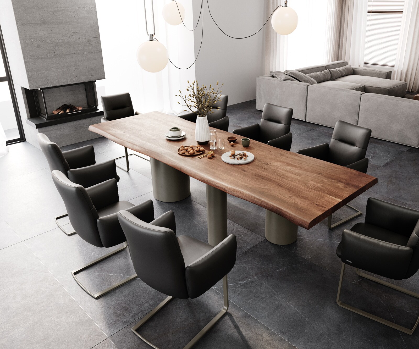 Eetkamertafel Edge 300x100 XL acacia bruin Troa metaal effectafwerking titaan Live-Edge 4