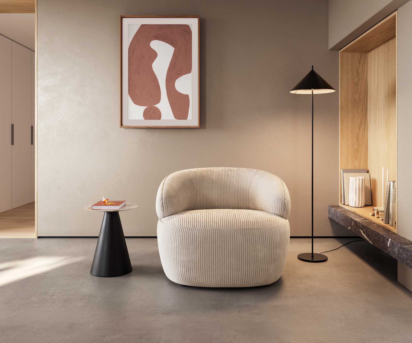 Loungestoel Nova 88x88 cm Cord beige 3