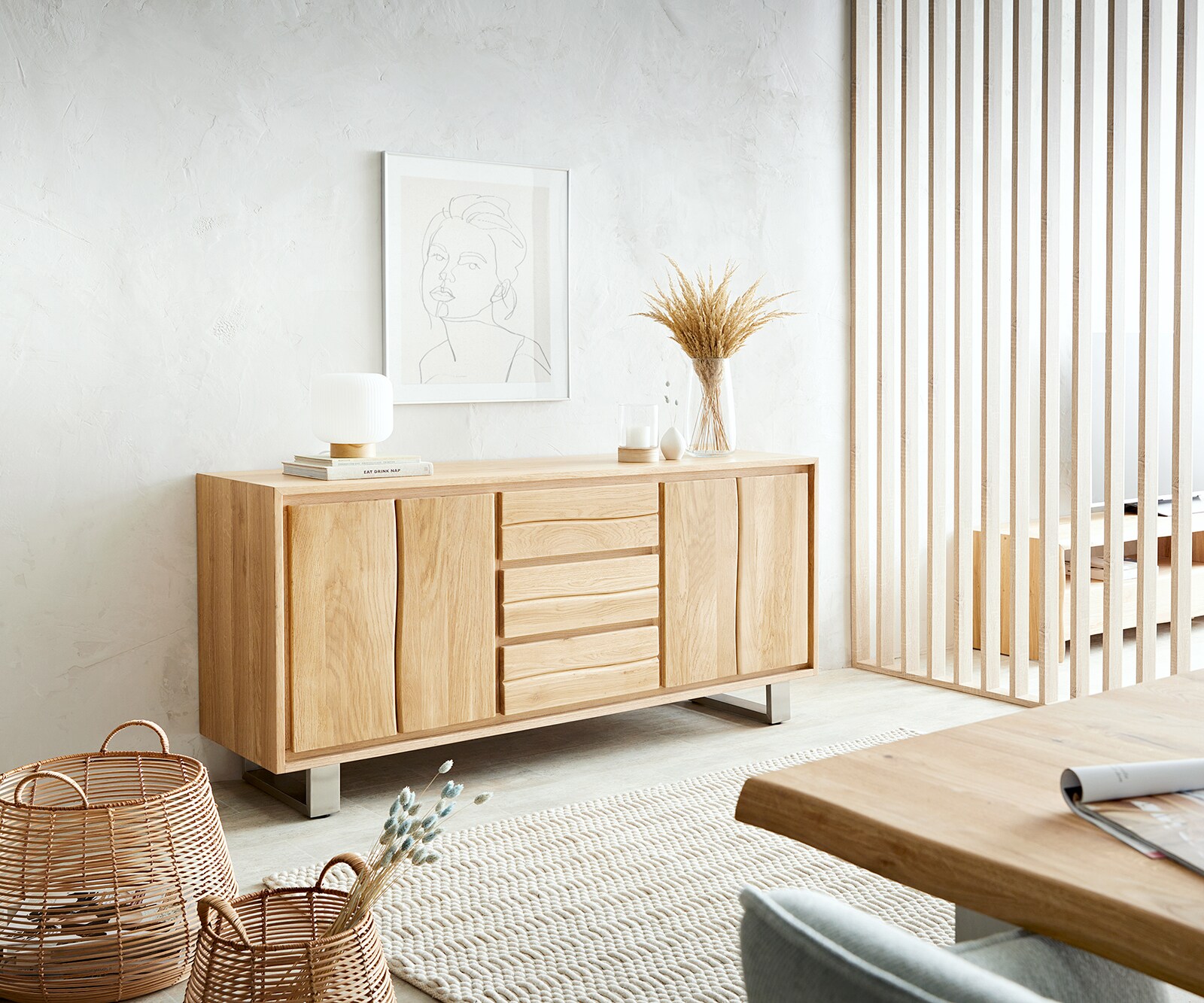 Dressoir Live-Edge 170 cm natuur eiken 3 laden 4 deuren