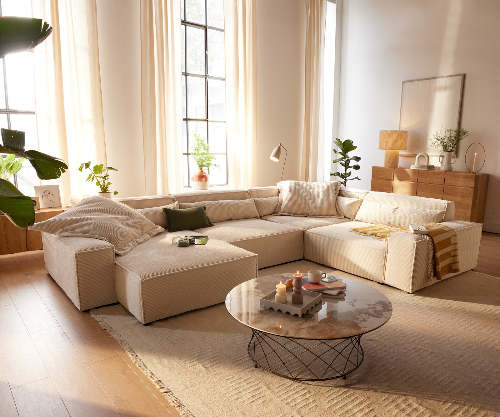 Woonkamer landschap Sirpio XL 360x260 cm Snoer beige recamiere variabel