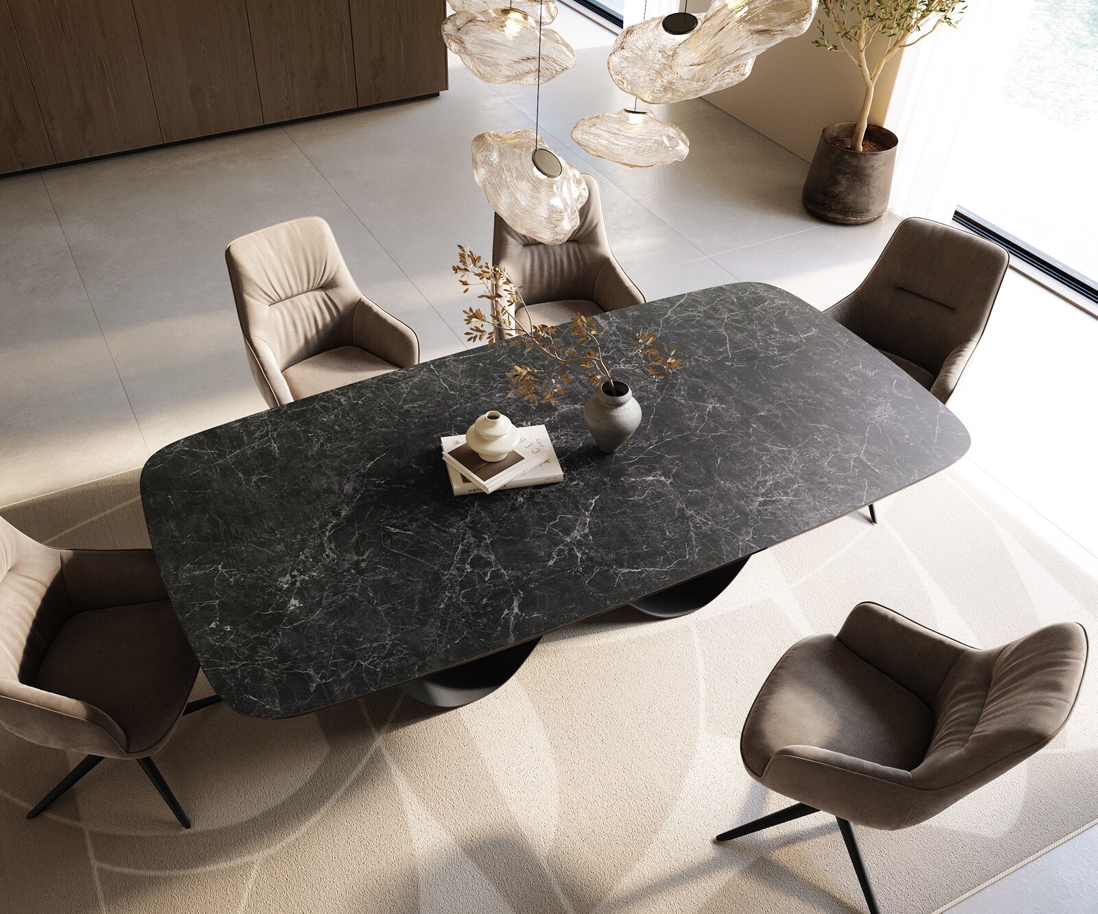 Eettafel Edge Boot 240x120 cm Keramiek Laminam® Nero Greco Anthrazit Infinity Metaal Zwart 3