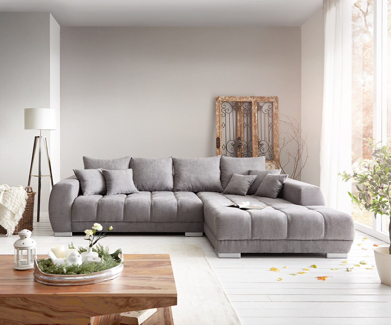Hoekbank Josea 300x220 cm microvezel steengrijs Recamiere rechts 1