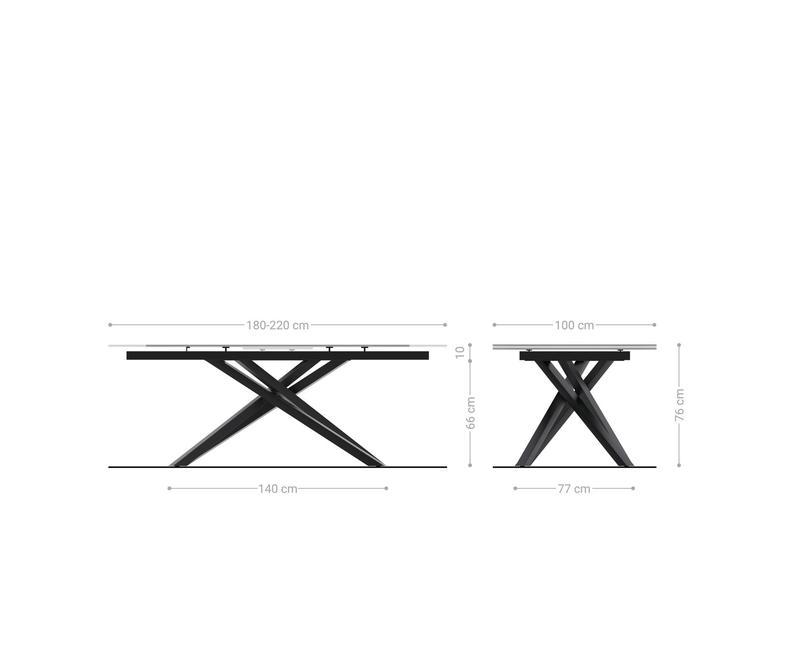 Eetkamertafel Edge 180-220x100 keramiek Minas Melange wit-beige kruisframe rechthoek zwart uitschuifbaar 10