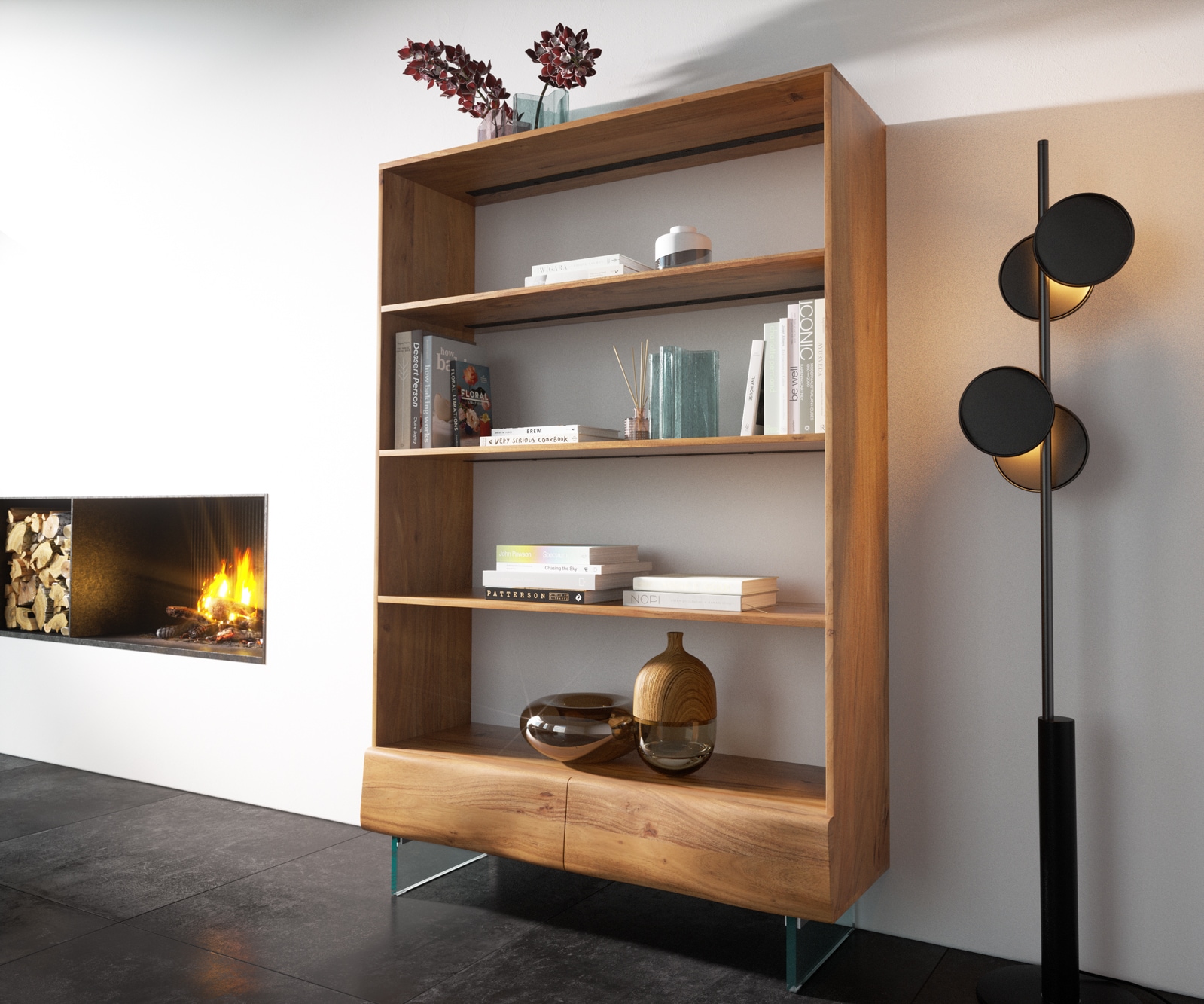 Ladekast New Live-Edge 115x150 cm acacia natuur 2 laden glasvoet zwevend