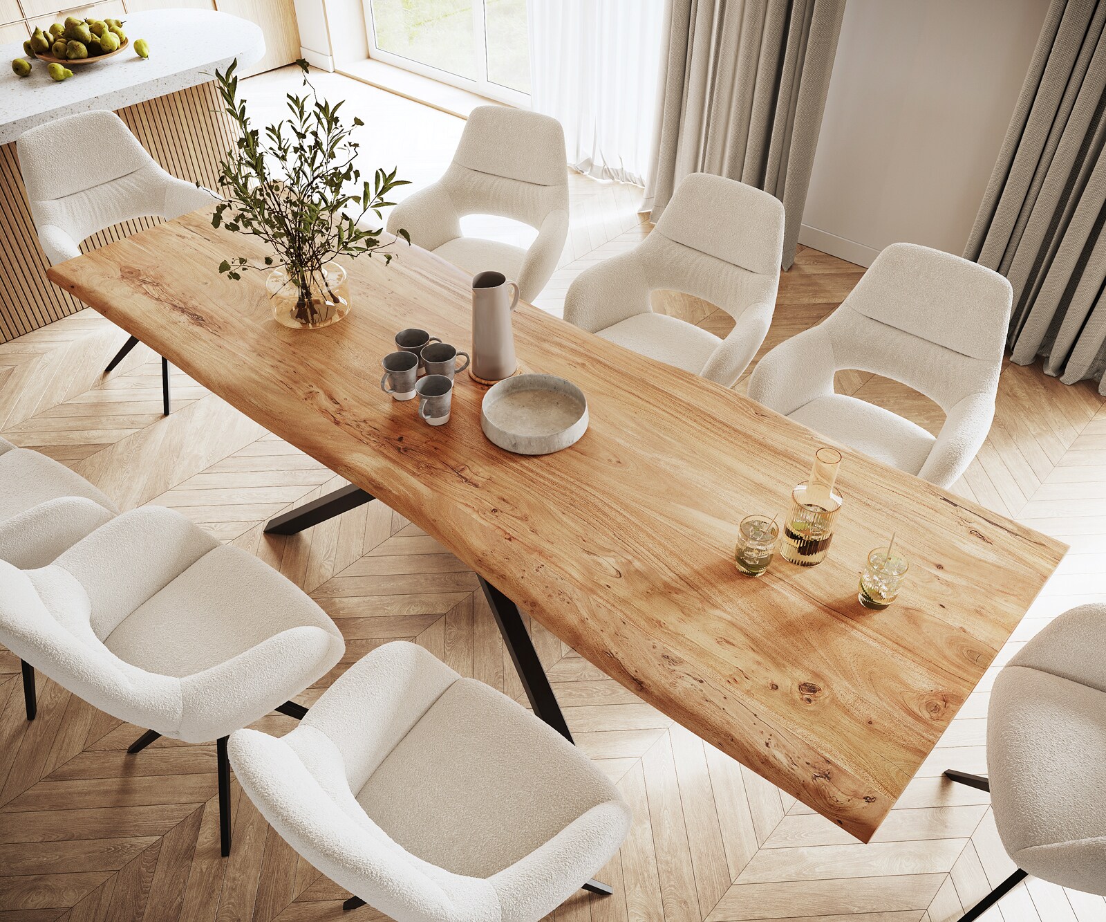 Eettafel Edge 300x100 acacia natuur kruisframe rechthoek zwart  Live-Edge 3
