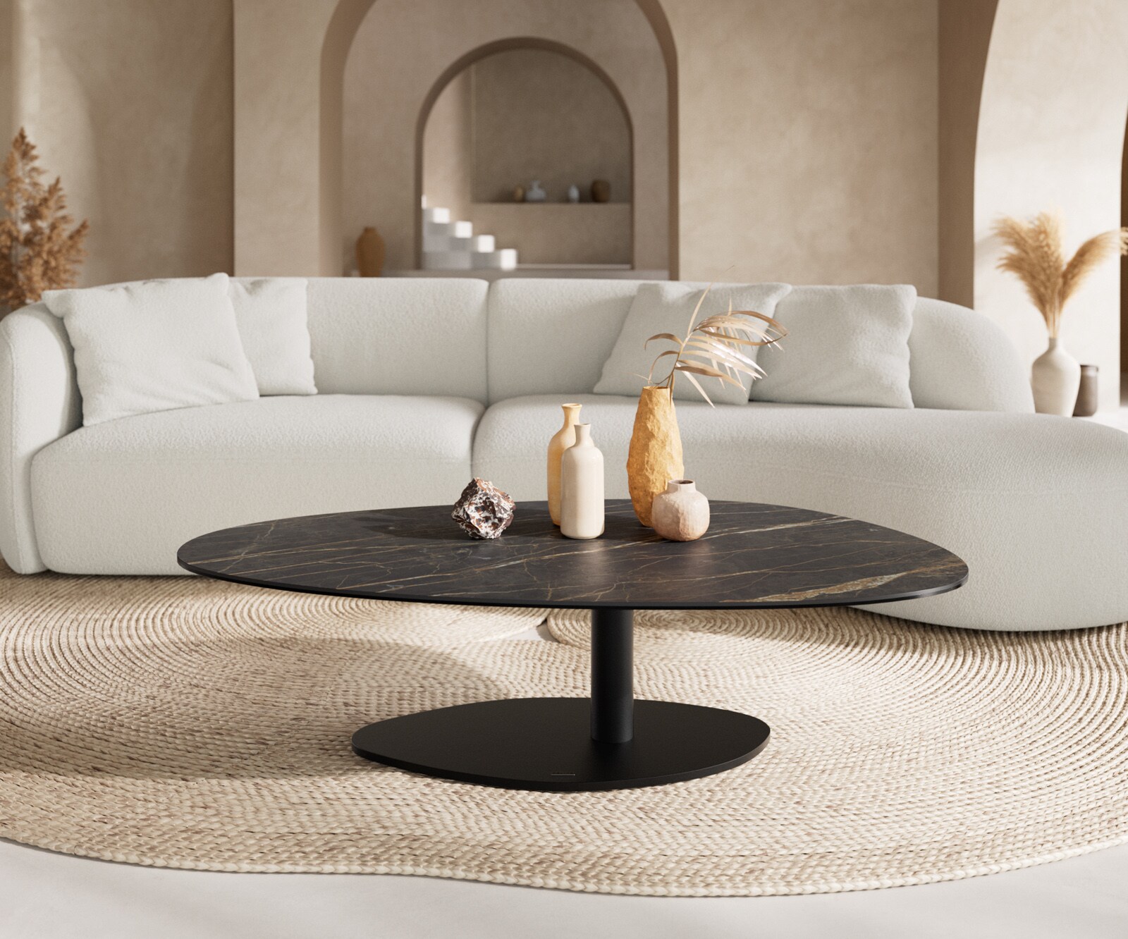 Salontafel Edge Oval 140x75 cm keramiek Laminam® Noir Desir bruin Vibany zwart metaal 2