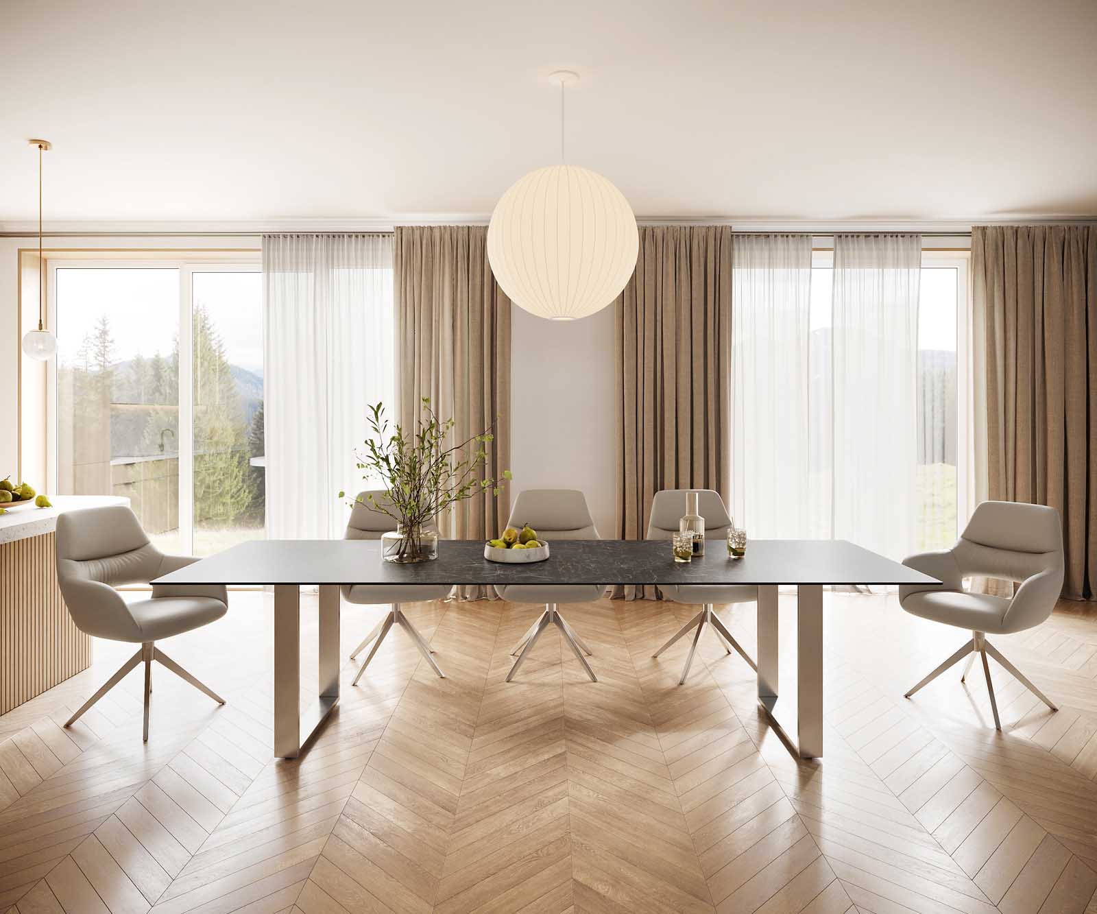 Eettafel Edge 300x100 keramiek Laminam® Nero Greco grijs roestvrij staal smal 1