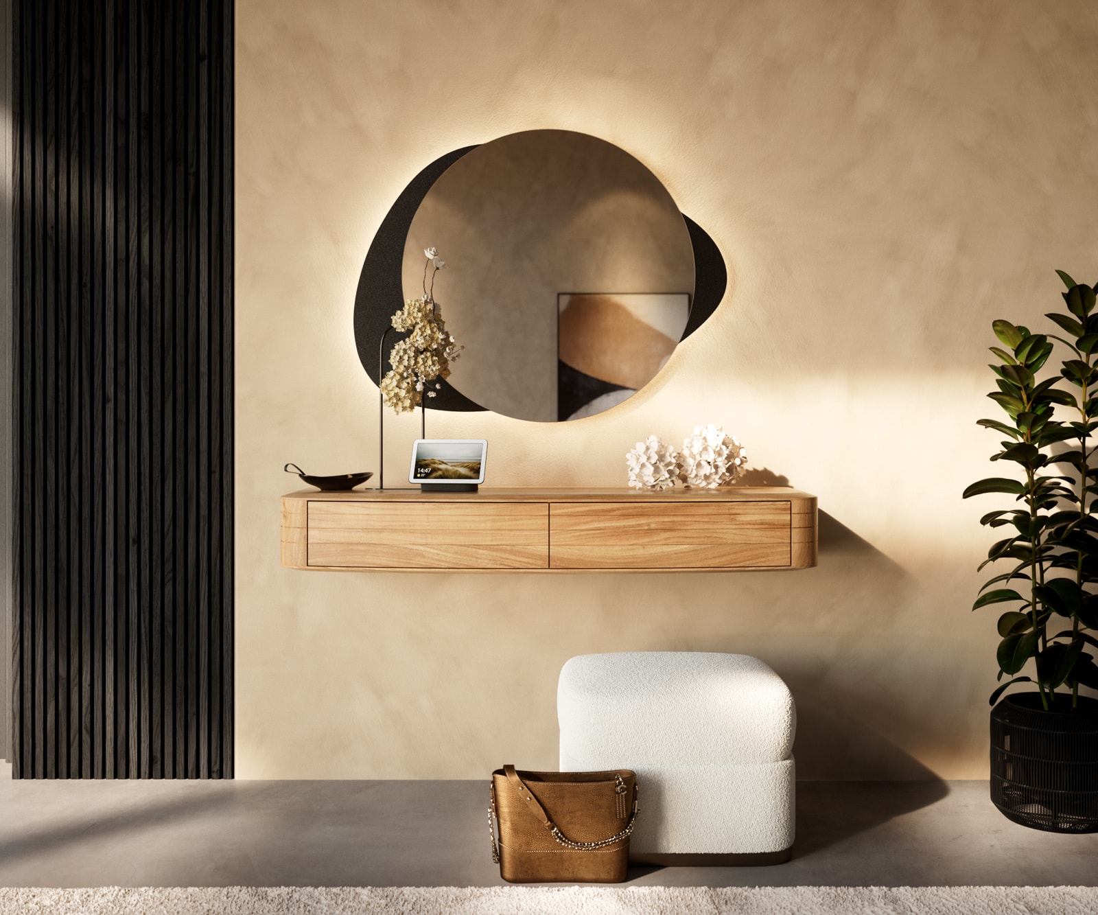 Nachtkastje Nagaru 125x40 cm acacia aura 2 laden zwevend 1 Nachtkastje Nagaru 125x40 cm acacia aura 2 laden zwevend 1