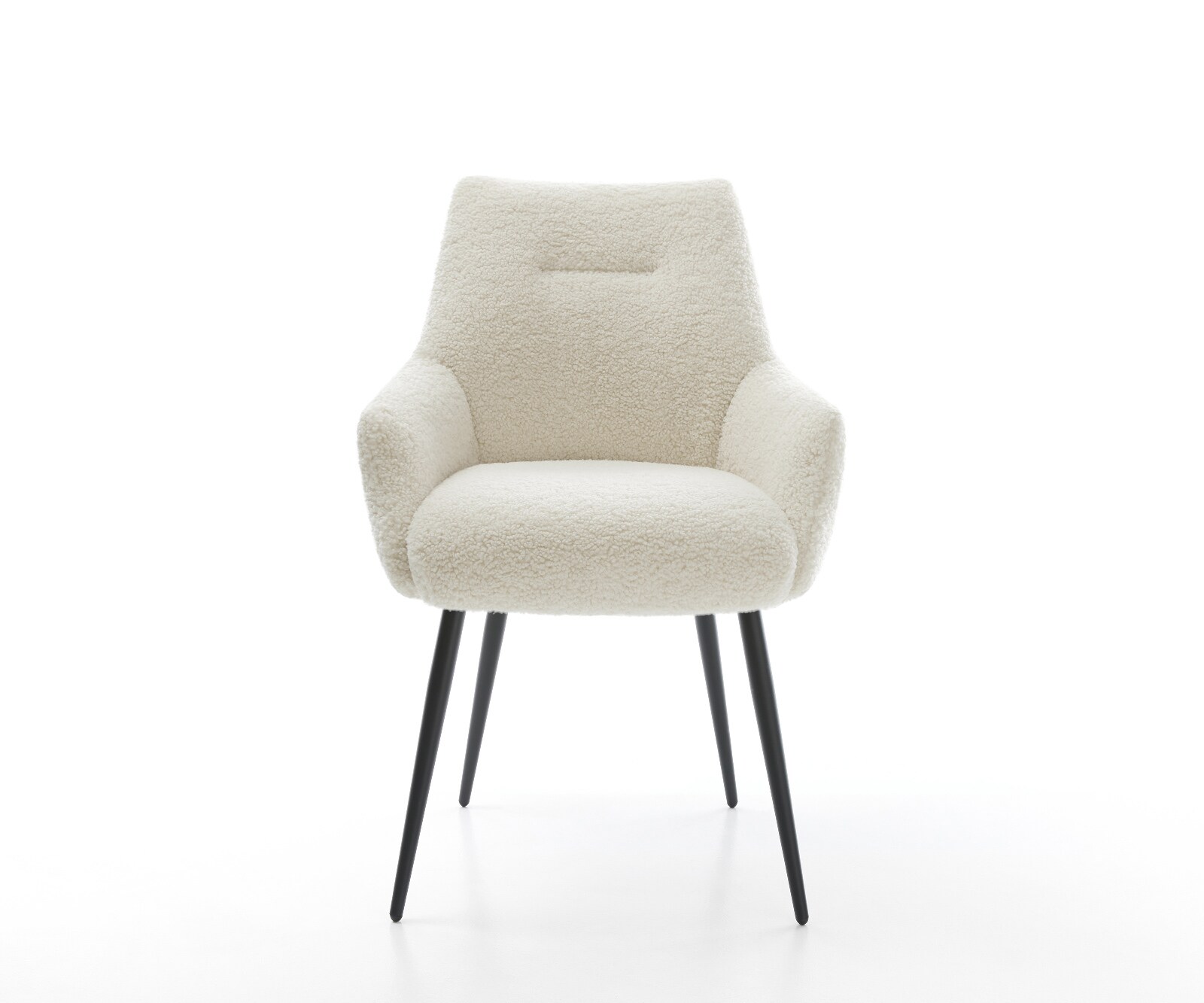 Eetkamerstoel Alja-Flex met armleuning teddy beige 4-poot conisch zwart pocketveer kern 1