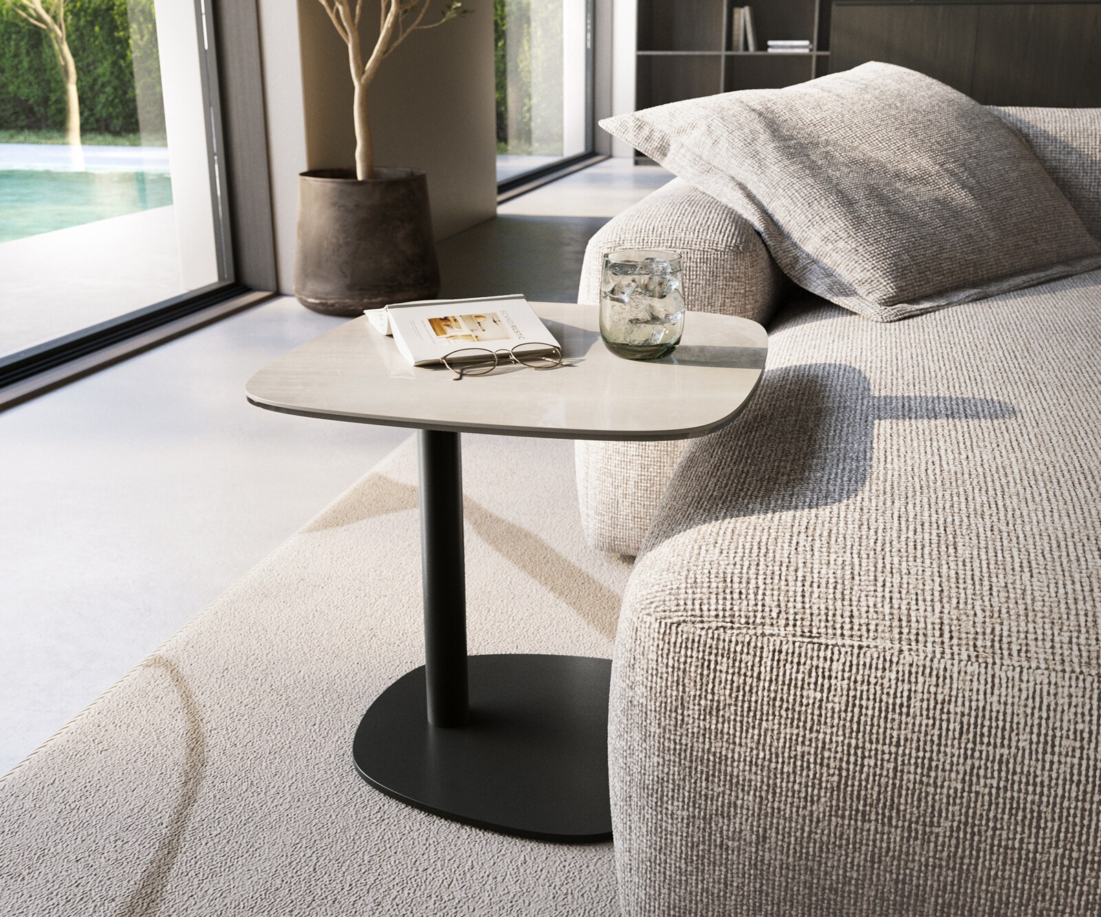 Bijzettafel Edge bootvormig 50x50 cm keramiek Onyx Champagne Eleny metaal zwart 1