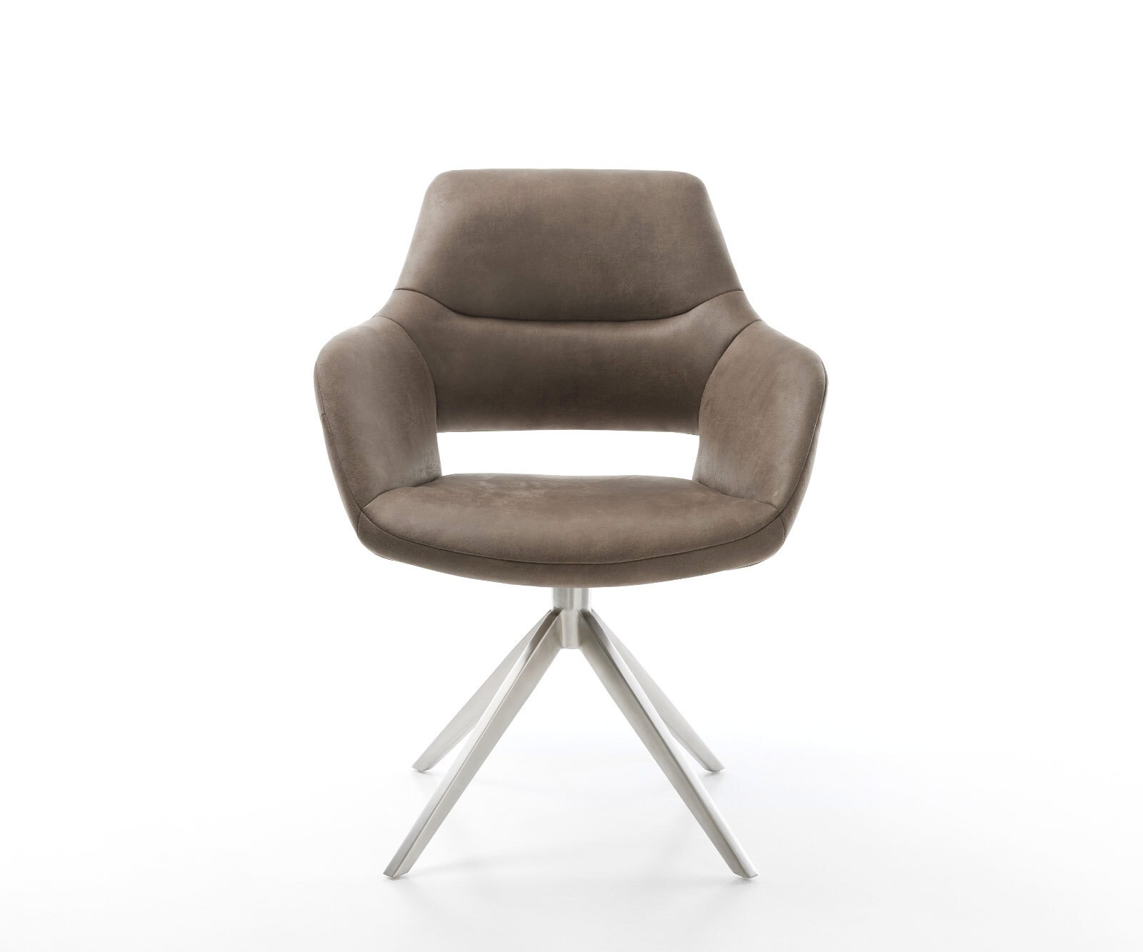 Draaistoel Yago-Flex met armleuning microvelours taupe vintage kruisframe breed roestvrij staal 360° draaibaar rocker-functie pocketveer kern 1