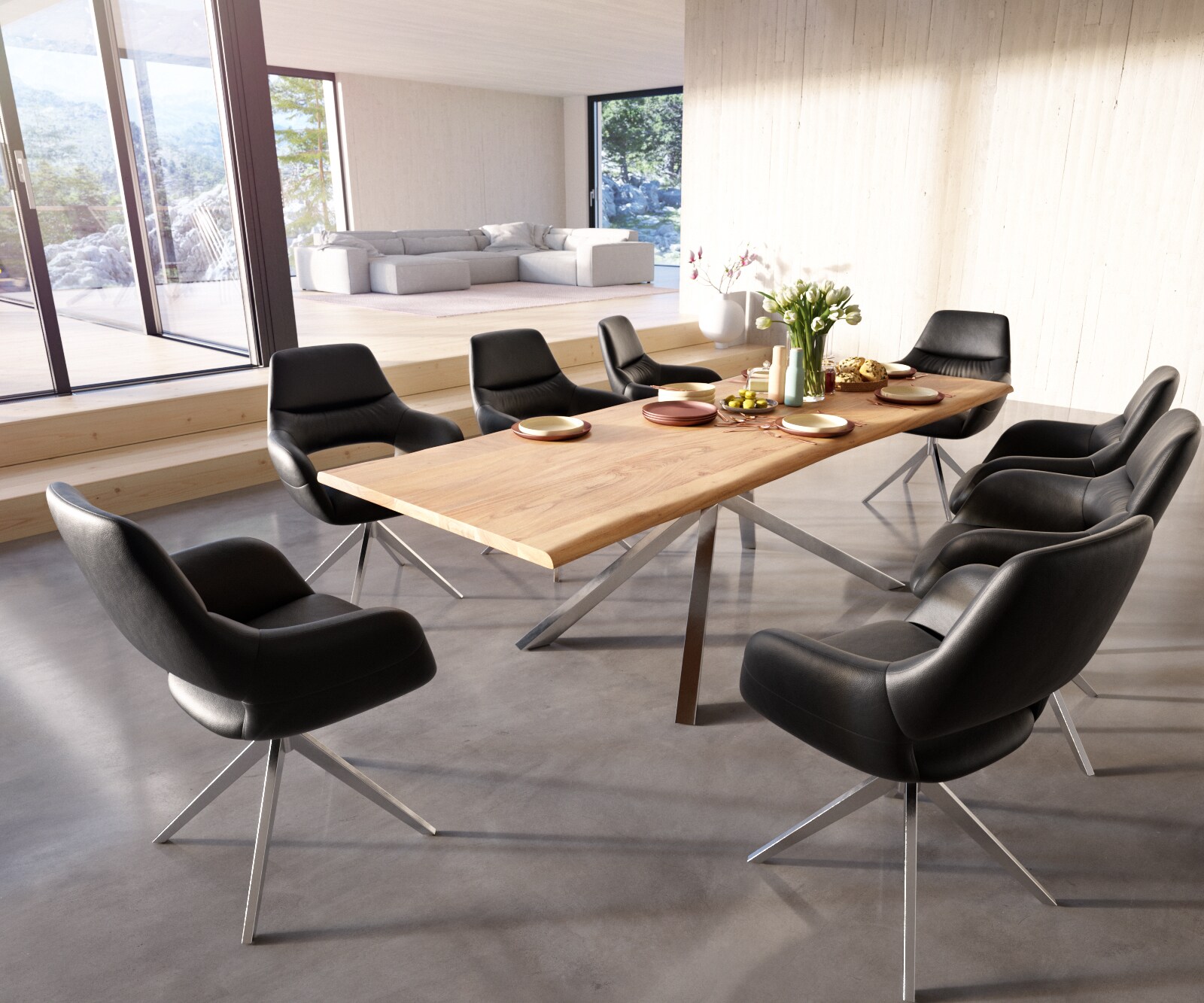 Eettafel Edge 260x100 acacia natuur Kreuzframe rechthoek edelstaal Live-Edge 5