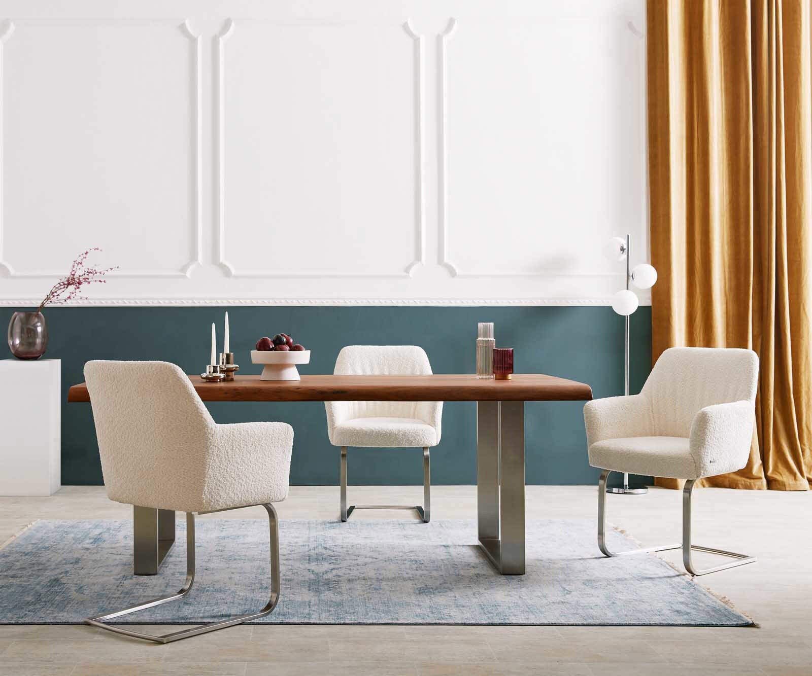 Sledemodel Xana-Flex met armleuning bouclé wit sledemodel vlak roestvrij staal pocketveer kern 5 Sledemodel Xana-Flex met armleuning bouclé wit sledemodel vlak roestvrij staal pocketveer kern 5