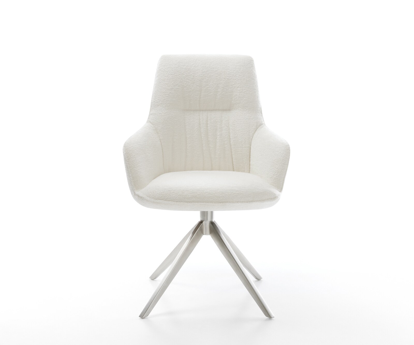 Draaistoel Zelia-Flex met armleuning bouclé zacht beige kruisframe breed roestvrij staal 360° draaibaar rocker-functie pocketveer kern 1