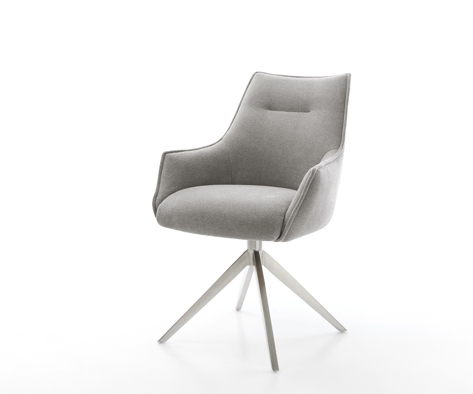 Draaistoel Alja-Flex met armleuning zachte stof met structuur grijs kruisframe breed roestvrij staal 360° draaibaar rocker-functie pocketveer kern