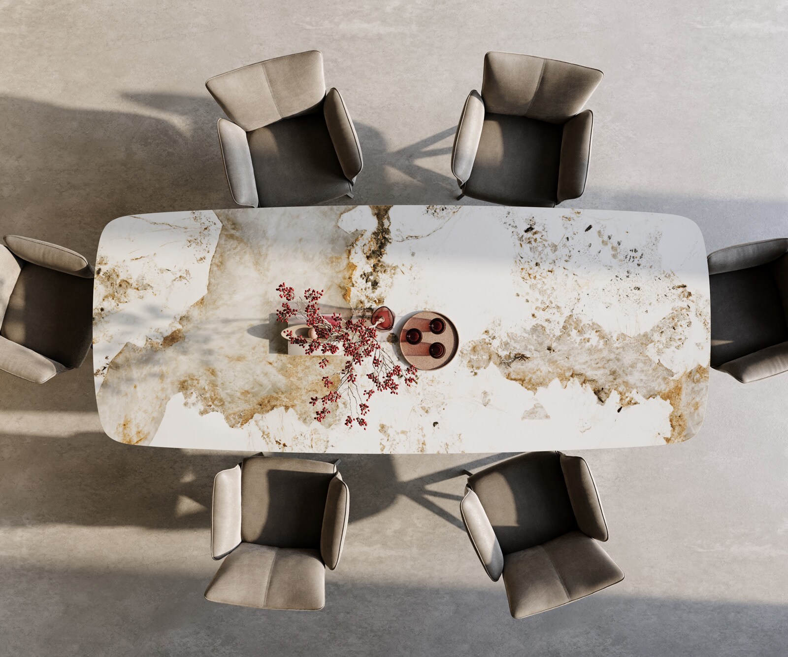 Eettafel Edge Boot 300x120 cm Keramiek Minas Melange Wit-Beige Estelar rond Metaal Zwart 4