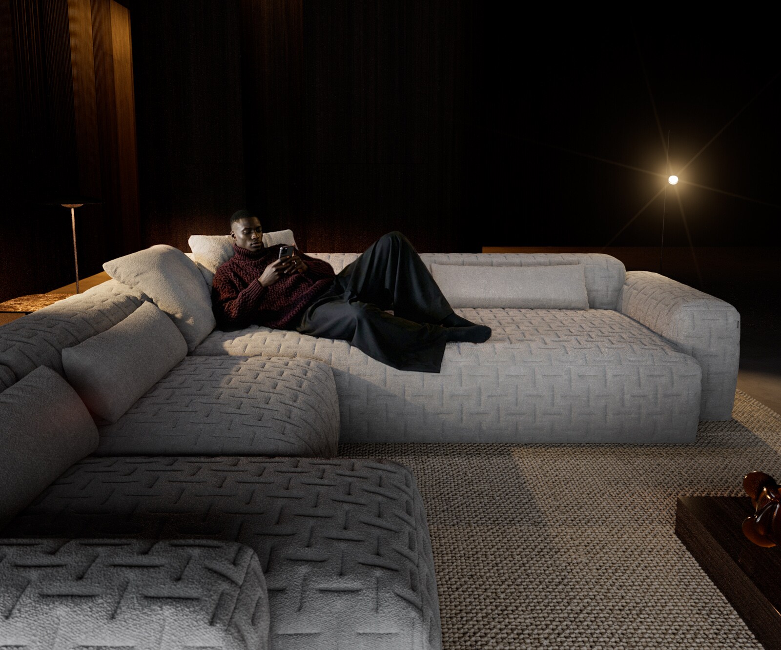 Woonkamer landschap Freestyle 360x290 cm Zachte stof met structuur Grijs gestikt 3