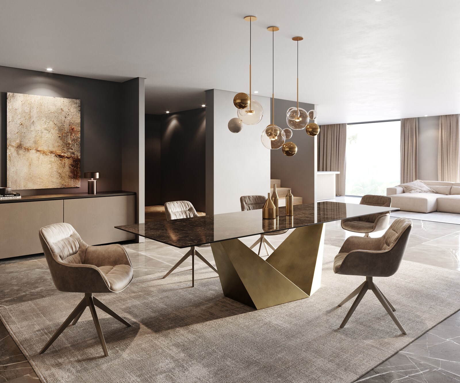 Eettafel Edge Keramiek Emperador Extra Lucidato Donkerbruin 300x100 Prisma Metallic Goud 5