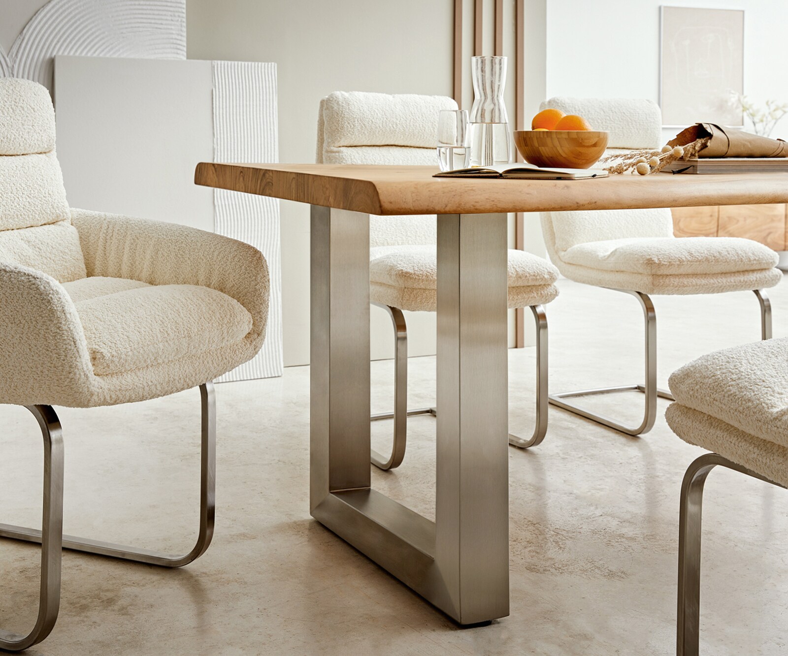 Eettafel Edge 180x90 XL acacia natuur roestvrijstaal breed Live-Edge 4