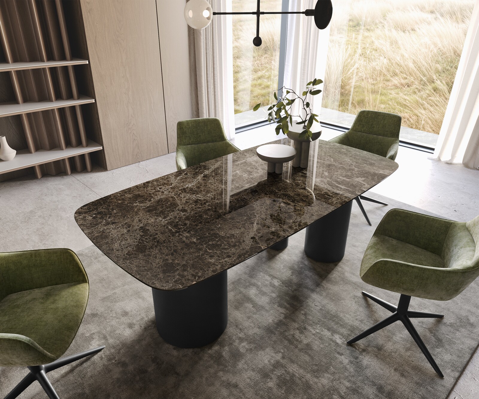 Eettafel Edge Boot Keramiek Emperador Extra Lucidato Donkerbruin 200x100 Troa Metaal Zwart 2