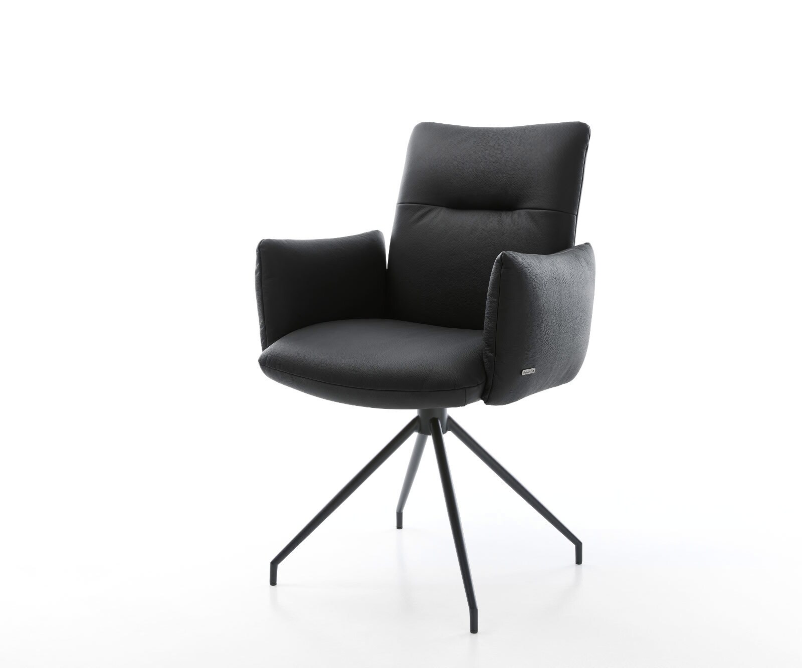 Draaistoel Jova-Flex met armleuning echt leer zwart kruisframe conisch zwart 180° draaibaar pocketveer kern